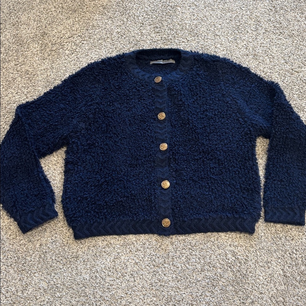 Primark navy Blue Textured Knit with Brass Button